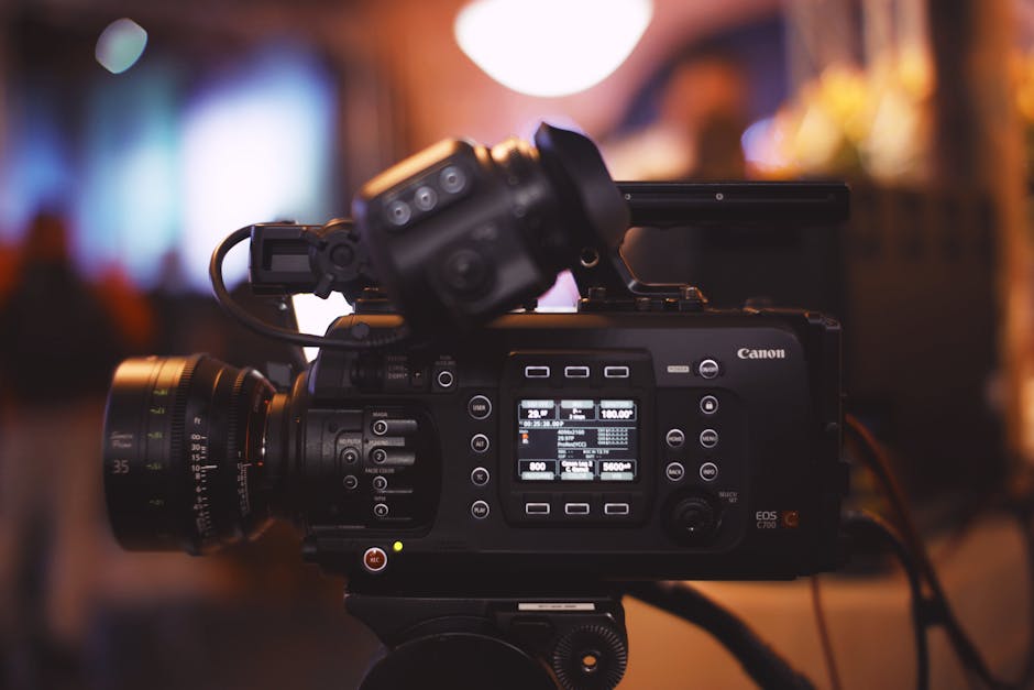 Professional video camera set up for a cinematic shot